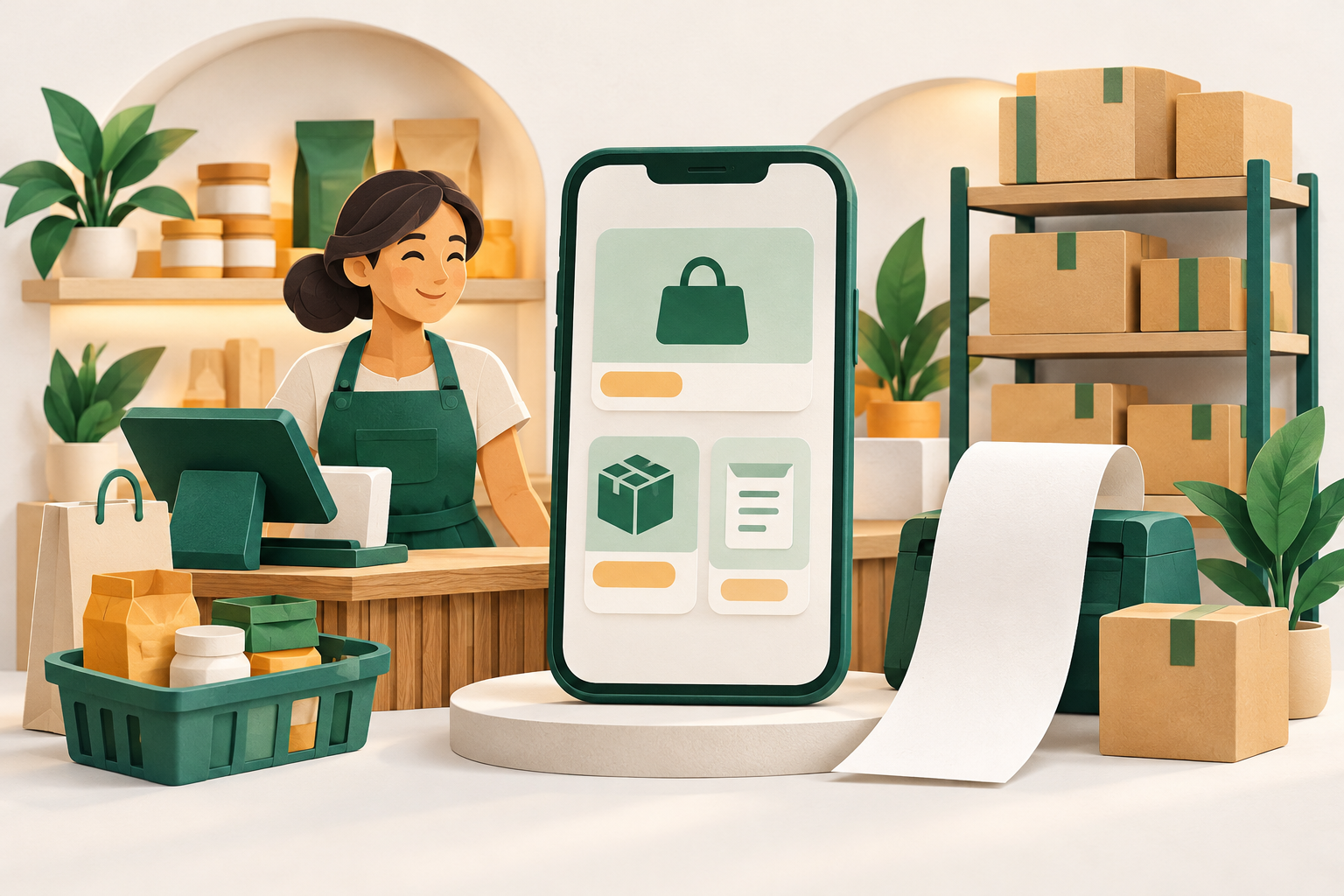Concept illustration of mobile sales, inventory, and invoicing.